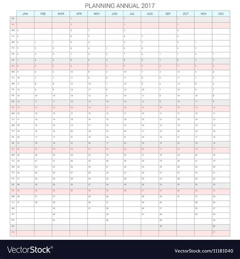 Yearly Calendar Planner Template For 2017 Vector Image