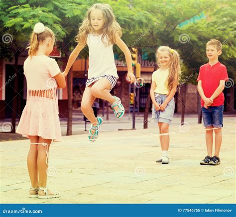 Girl Skipping On Jumping Rope Stock Image Image Of Friends Elastic