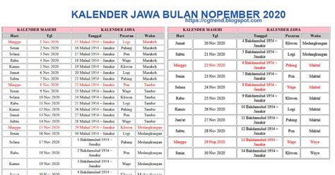 Kalender Jawa Bulan November 2020 Cgtrend
