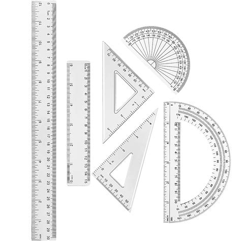 Plastic Clear Ruler Math Set Includes Protractor Triangle Rulers12
