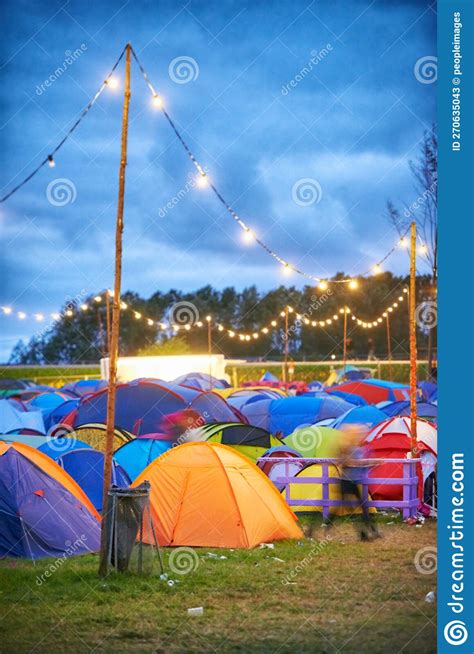 Colorful Camp Shot Of A Large Group Of Tents At An Outdoor Festival Stock Image Image Of