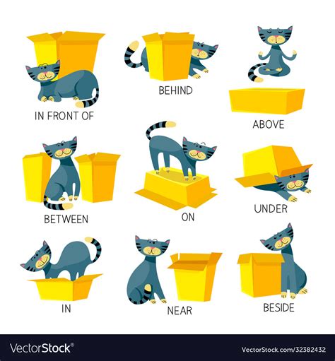 English Prepositions Place Visual Aid Royalty Free Vector