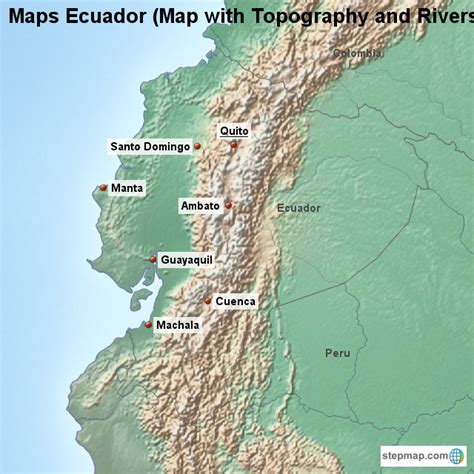 Stepmap Maps Ecuador Map With Topography And Rivers Landkarte Für