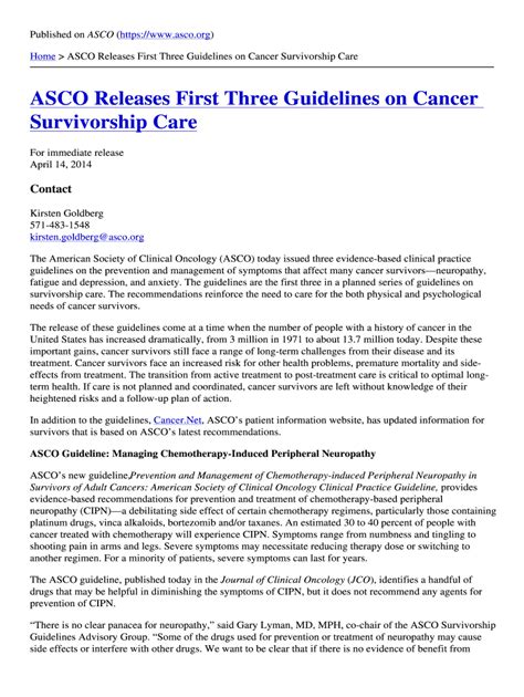 Fillable Online Asco Releases First Three Guidelines On Cancer Survivorship Care Fax Email Print