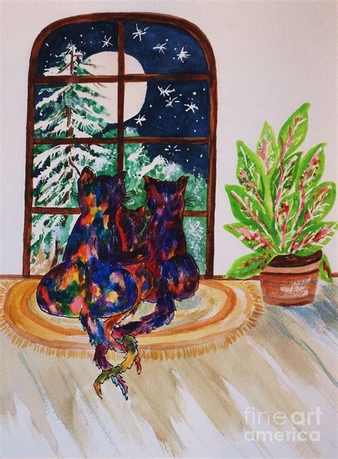 Moonstruck Cats Winter Wonderland Painting By Ellen Levinson