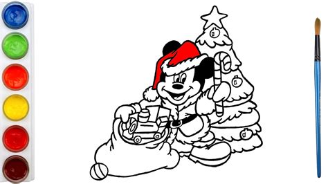 Mickey Mouse Dressed As Santa Claus Drawing And Coloring For Kids