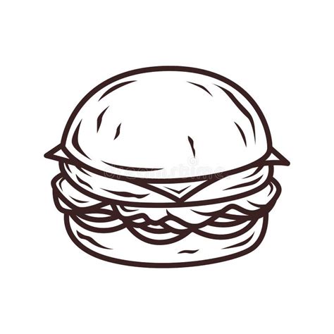 Outline Vector Burger Illustration Isolated On White Background Stock