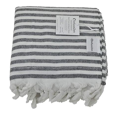 Black And White Striped Turkish Terry Towel For The Bath Pool Or Spa