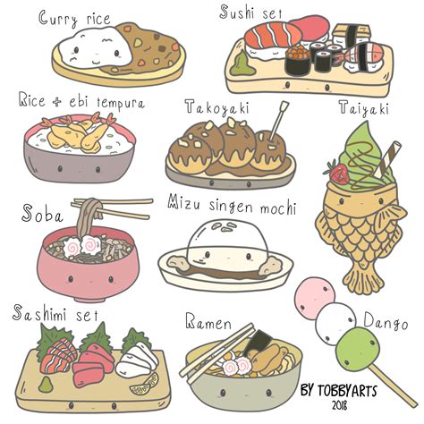 Japanese Food Dessert Clip Art Set Cute Kawaii Drawing Illustration Cute Kawaii Drawings