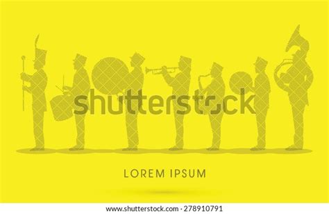 Silhouette Marching Band Paradedesigned Using Black Stock Vector