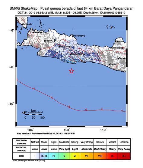 4.1 sr , kedalaman 10 km, pusat gempa berada di darat 12.8 km barat laut tarutung. GEMPA HARI INI, Gempa Magnitudo 4.8 Guncang Pangandaran ...