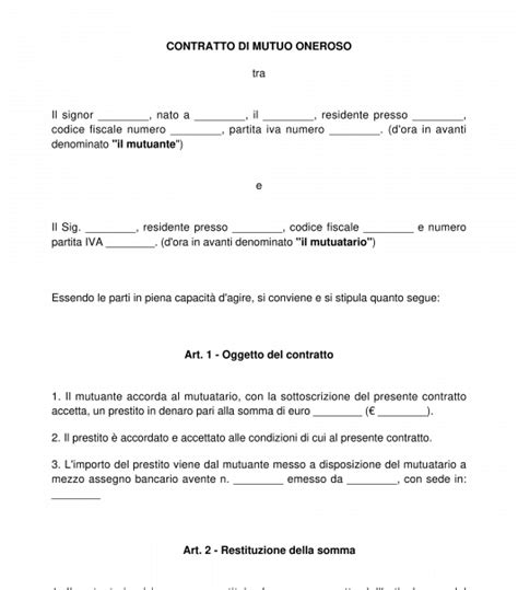 Contratto Di Prestito Modello Fac Simile Word E Pdf