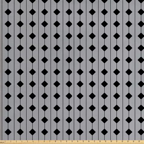 Grey Geometric Fabric By The Yard Vertical Stripes With Squares Grid