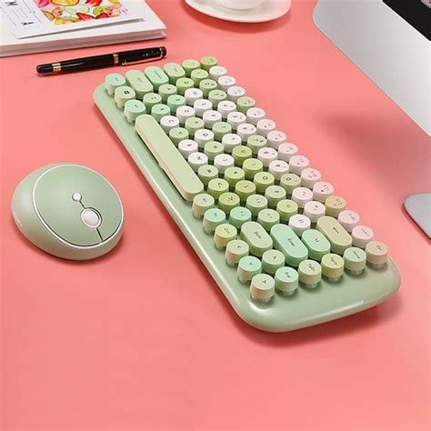 Kawaii Keyboard Wireless Cute Typewriter Usb Green Pink Etsy In 2022
