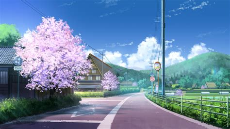 Download 3840x2160 Cherry Blossom Anime Landscape Scenic