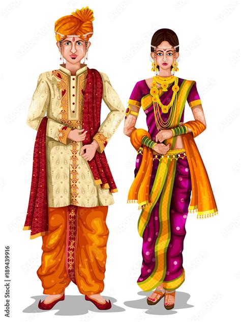 Maharashtrian Wedding Couple In Traditional Costume Of Maharashtra