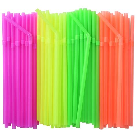 Buy Alink 200 Pack Neon Colored Plastic Flexible Straws 023 X 775