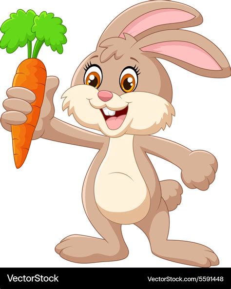 Cartoon Happy Rabbit Holding Carrot Royalty Free Vector