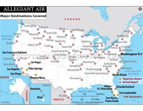 Buy Allegiant Airlines Major Destinations Map