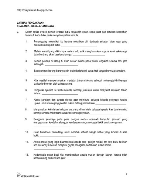 Jangan buka kertas soalan ini. Latihan kesalahan ejaan 2