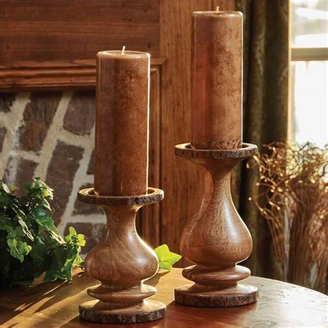 Bark Edged Large Wooden Pillar Candle Holder Teton Timberline Trading