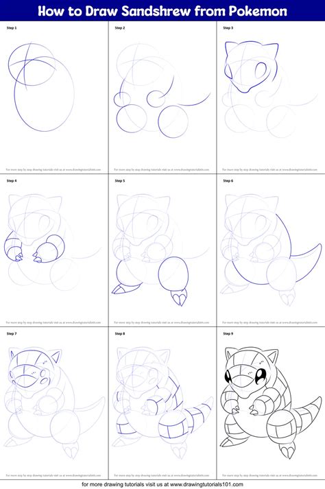 How To Draw Sandshrew From Pokemon Printable Step By Step Drawing Sheet