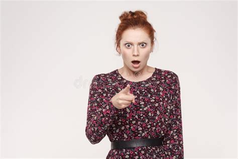 Redhead Woman Wearing Flowers Dress Opening Mouths Widely Having