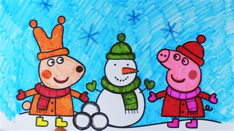 Paint colouring pages for kids tv! Coloring Peppa Pig and friends with snowman| christmas ...
