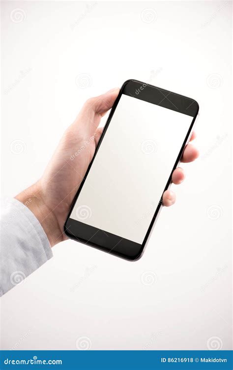 Businessman Hand Holding Mobile Smart Phone With Blank Screen I Stock