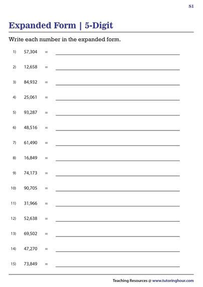 Expanded Form 5 Digit Worksheet For Students To Practice Numbers And