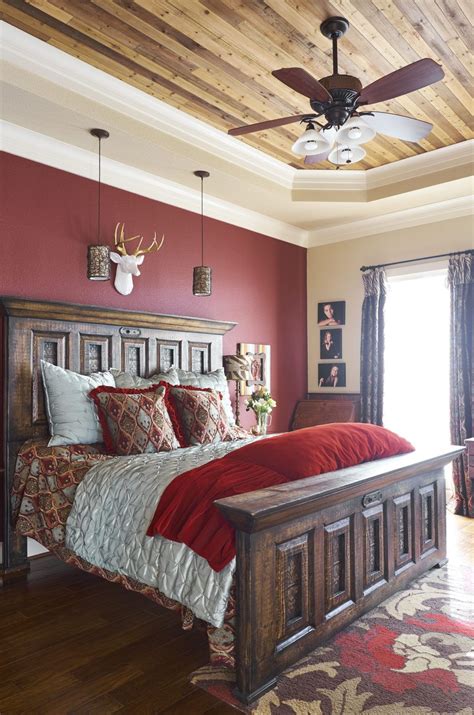 Woods, in its natural form, should be the first choice. Rustic Ranch | Red bedroom walls, Rustic living room colors