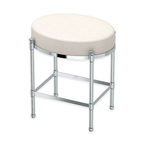 Oval Vanity Stool With White Seat Cushion In Chrome Bathroom Vanity