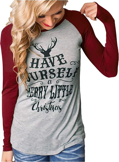 Merry Christmas Tops For Women Uk Cheap Long Sleeve Cute Elk Letter
