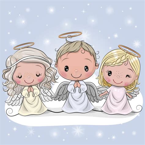Three Christmas Angels On A Blue Background Stock Vector