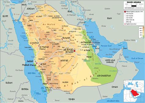 Large Size Physical Map Of Saudi Arabia Worldometer