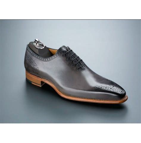 Handmade Mens Oxfords Brogue Shoes Gray Leather Dress Rebelsmarket