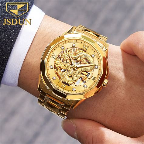 Jsdun 8840 Luxury Movement 3d Watch Dragon China Factory Skeleton Gold