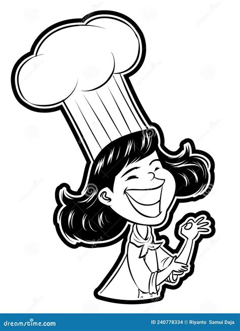 happy female chef black and white illustration stock vector illustration of clip clothing