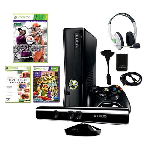 Microsoft Xbox 360 Slim 4gb Kinect Bundle With Tiger Woods Pga 13