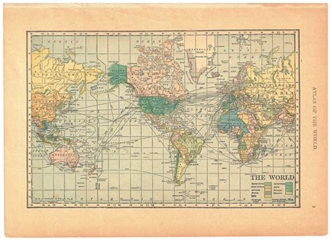 1908 Vintage Atlas Map Page World On One Side And Arctic Regions On