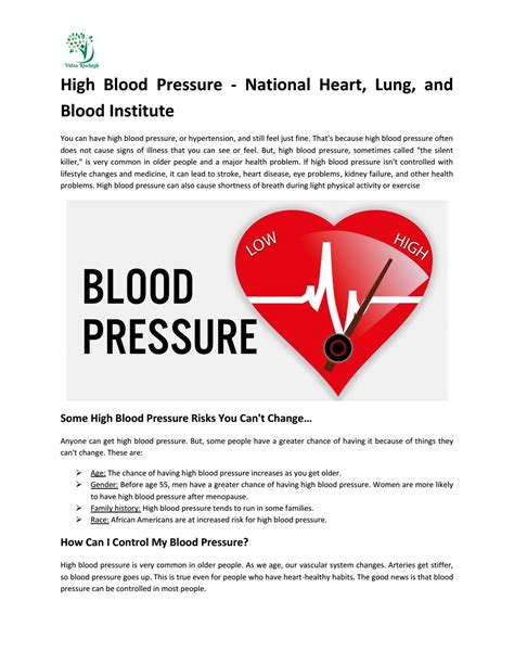 High Blood Pressure National Heart Lung And Blood Institute