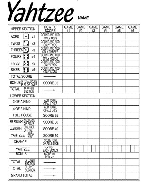 Yahtzee Score Sheets Printable Activity Shelter Yardzee Score Card