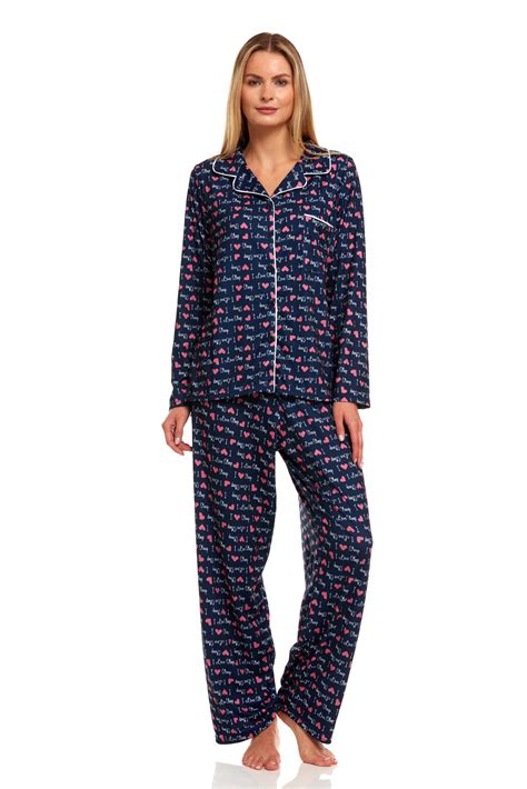 2161 Womens Sleepwear Pajamas Woman Long Sleeve Button Down Set Navy Xl