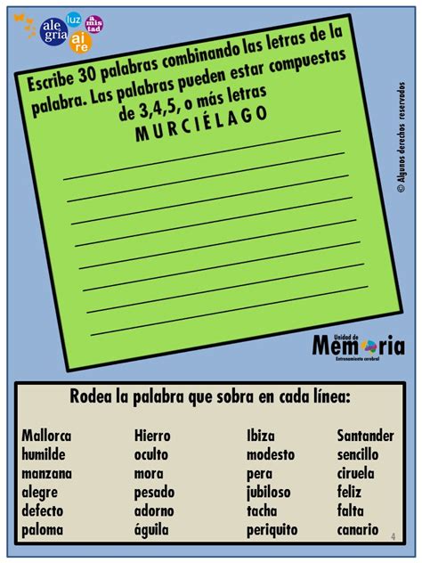 La estimulación cognitiva mediante actividades y ejercicios, promueve la óptima salud mental e independencia emocional y física de la persona mayor. Unidad de Memoria Entrenamiento Cerebral: Sesión 16 de ...