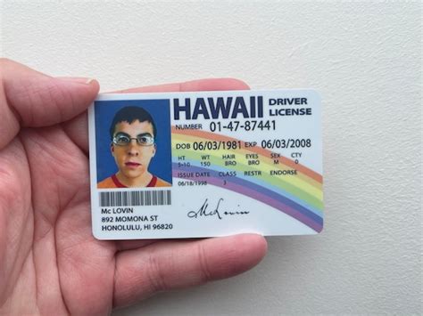 Mclovin Driving License Hawaii Superbad Plastic Id Card Etsy Denmark