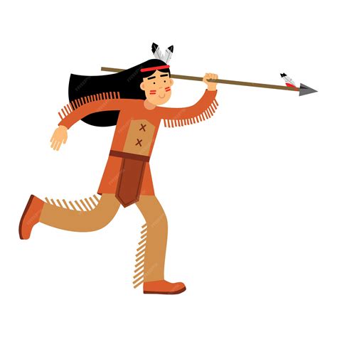 premium vector native american indian girl in traditional costume running with spear vector