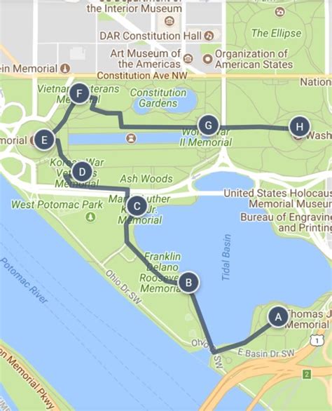 Washington Dc Monuments Sightseeing Walking Tour Map And Other Ways To