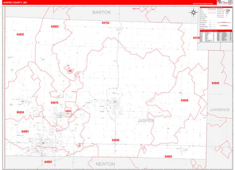 Jasper County Mo Zip Code Wall Map Red Line Style By Marketmaps Mapsales