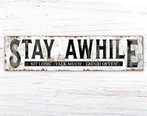 Modern Farmhouse Wall Decor Stay Awhile Sign Primitive Rustic Etsy