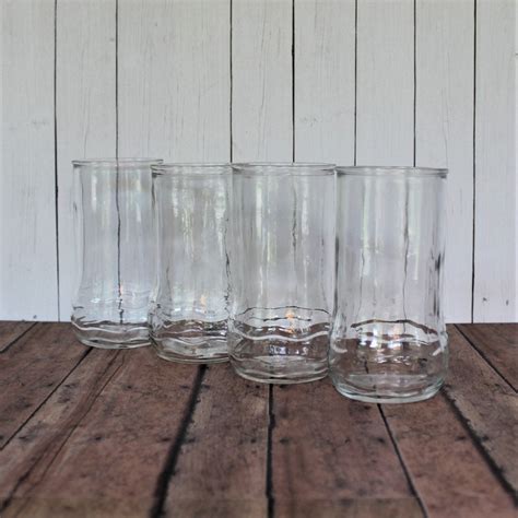 Vintage Jelly Jar Tumbler Glasses Set Of 4 Tumblers With Rounded Bottom And Wavy Design 8 Oz